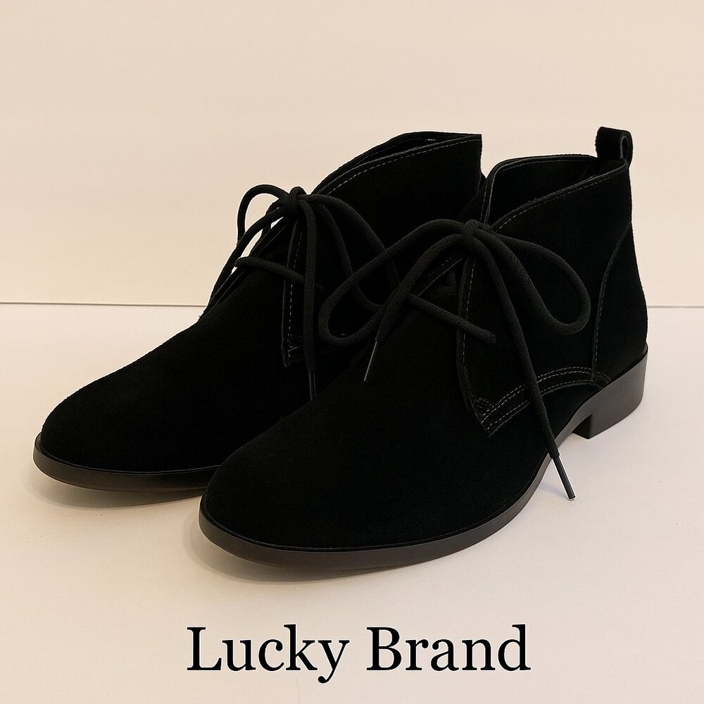 Lucky Brand Black Suede Lace-Up Desert Ankle Booties Casual 7.5